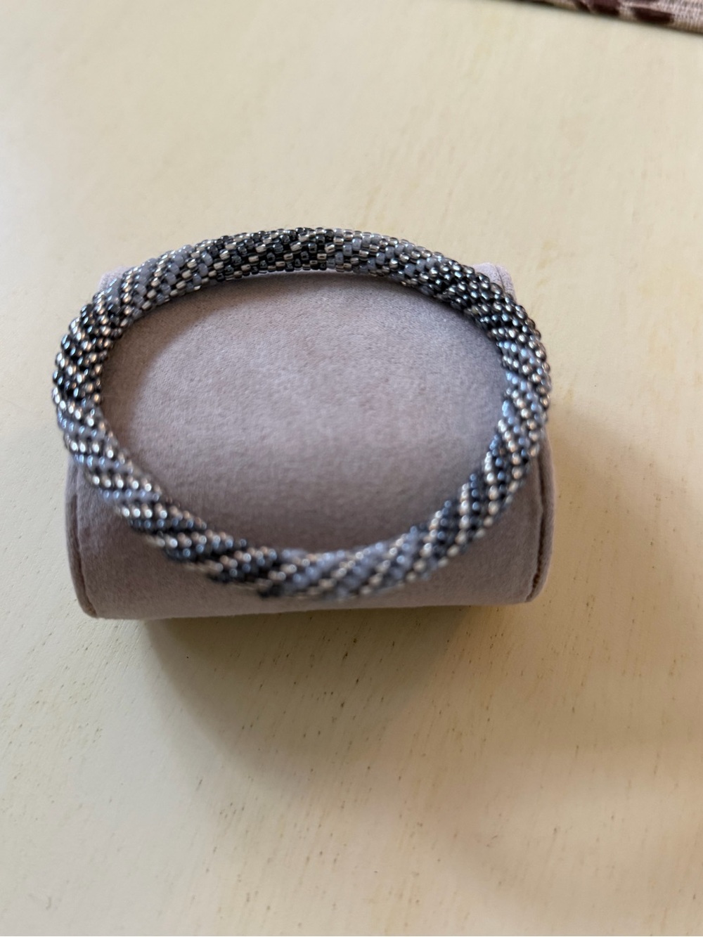 Sashka Glass Beaded Roll on Bracelet in Silver and Gray